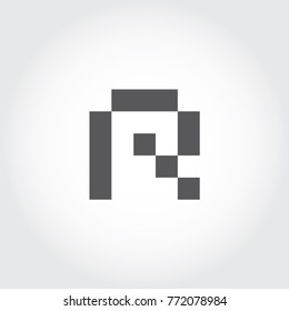Pixel Font, Digital Font, logo, icon, symbol, sign, mono type letter, R letter