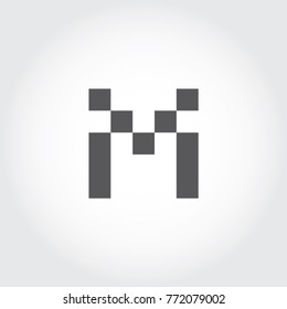 Pixel Font, Digital Font, logo, icon, symbol, sign, mono type letter, M letter