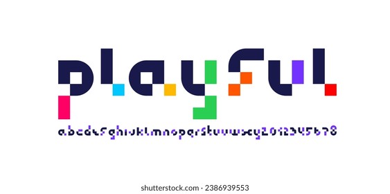 Pixel font, geometric alphabet, letters and numbers, vector illustration 10eps