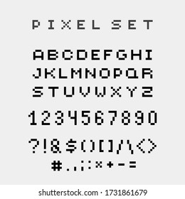 Pixel font isolated vector set on white background
