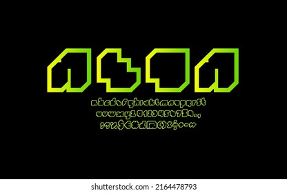 Pixel font, neon alphabet, letters and number in the game style, vector illustration 10eps