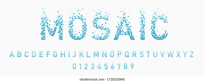  Pixel font and numbers design.Vector illustration