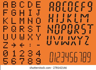 Pixel font and numbers and Digit Alphabet set  - vector 