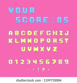 Pixel font, numbers and punctuation marks. Typeface for video games.