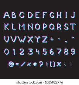 Pixel font and numbers. Vector retro alphabet isolated on white.