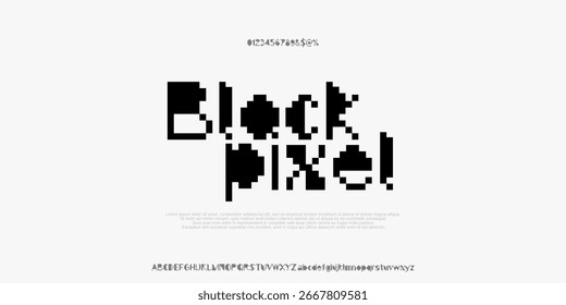 Pixel font set.Technology ,Elementos abstratos de jogos Y2K. Símbolos alfabéticos, letras, maiúsculas, minúsculas e números. 90s estética. Nostalgia retrô.
Ilustração vetorial