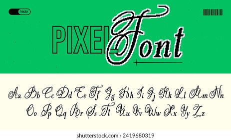 Pixel font. Trendy English black alphabet inspired by the 8-bit game. Great for your retro designs. Retro futuristic typeface design in 90s style.