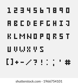 Pixel font, vector alphabet letters and numbers set. Modern stylish fonts or typeface for headline or headline design like poster, game, website or print.