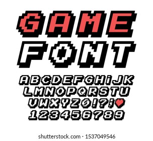 Pixel Font Vector Letters Set. Game Design. Font Of Old Games. 8 Bit Letters And Numbers Vector Alphabet.