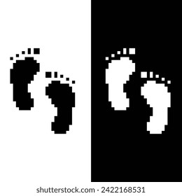 pixel foot print icon.  Vector pixel art foot print 8 bit game logo for company 