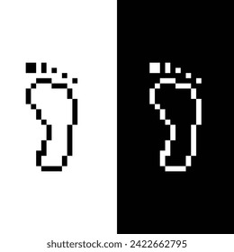 pixel foot print icon.  Vector pixel art foot print 8 bit game logo for company 