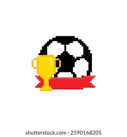  pixel  football trophy icon vector  pixel art football  soccer competition champion winner  for 8 bit game