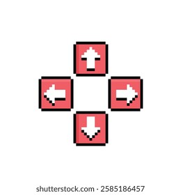 pixel Four arrow from the center icon.  Vector pixel art arrows 8 bit logo for game digital navigation