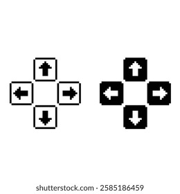 pixel Four arrow from the center icon.  Vector pixel art arrows 8 bit logo for game digital navigation