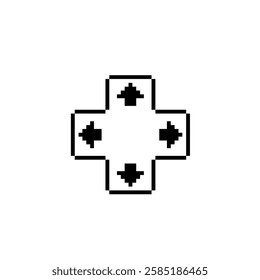 pixel Four arrow from the center icon.  Vector pixel art arrows 8 bit logo for game digital navigation