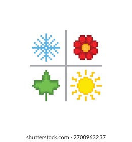pixel four season icon vector spring summer winter autumn 
 icon. Vector pixel art 8 bit logo for game