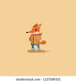 Pixel fox in autumn costume.8bit character.