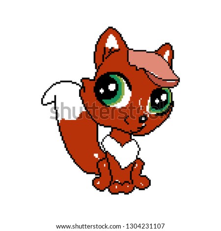 Pixel fox. Cartoon beautiful fox with big eyes.