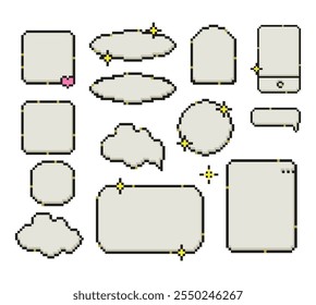 Pixel frame border banner set collection retro 8-bit vector