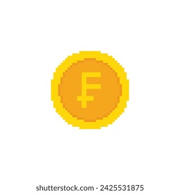 pixel franc coin icon pixel art money sign for 8 bit game
