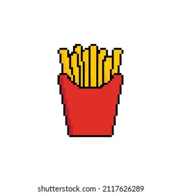 pixel French fries icon vector  fast food art element for 8 bit game