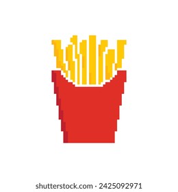 pixel French fries icon vector  fast food art element for 8 bit game