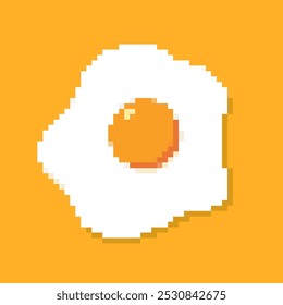 Icono de huevo frito de píxel. Retro pixel art sunny-side-up huevo comida desayuno icono de dibujos animados digitales