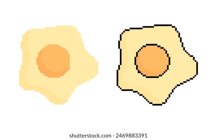 Pixel fried eggs with outline and without outline on white background