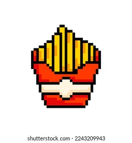 Icono de patatas con patatas de Pixel, papas fritas de 8 bits. Papas de papas de Pixel Art, Ilustración vectorial aislada en fondo blanco.