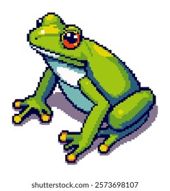 Pixel frog. Bright vector isolated illustration. Pixel art.