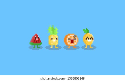 Pixel fruit character.summer tropical.8bit art.