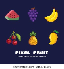 Pixel fruit icon vector illustration. fruit set pixelated style