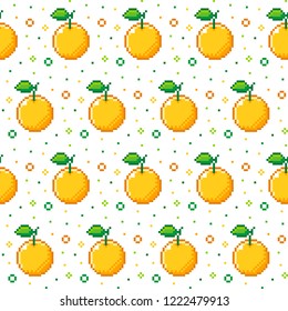 Pixel Fruit Pattern. Pixel Art Style Vector. Simple, Cute. Seamless Pattern. Oranges Pattern.