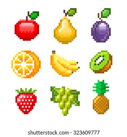 Pixel Fruits Games Icons High Detailed Stock Vector (Royalty Free ...