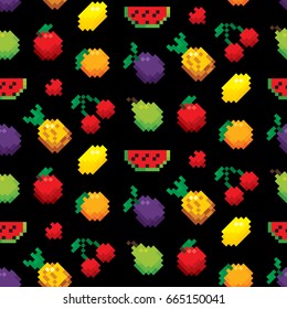 Pixel fruits seamless pattern background