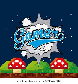 pixel fungus icons .Video game gamer design. Colorful design. vector illustration