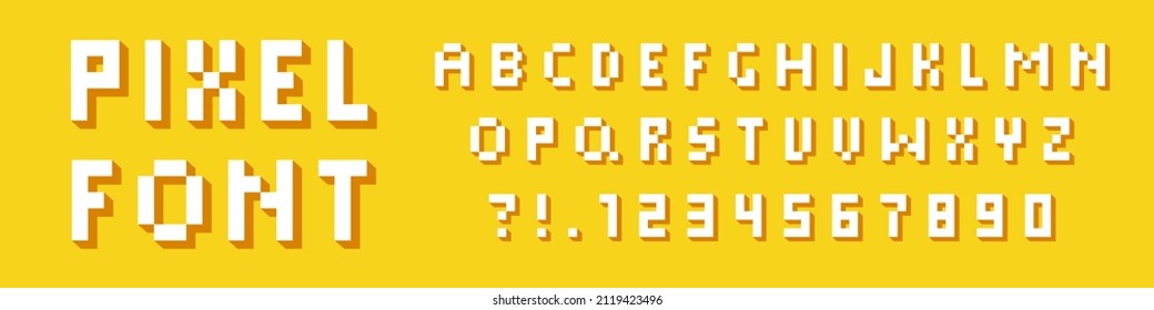 Pixel game alphabet. Pixel 3d retro font. 8-bit style. vector illustration