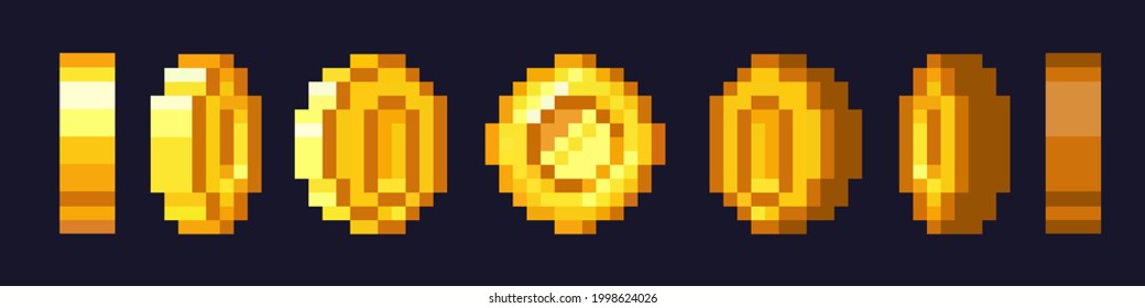 Pixel Game Coins Animation Golden Pixelated Stock Vector (Royalty Free ...