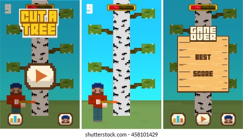 Pixel Game Cut A Tree Mobile Game Assets