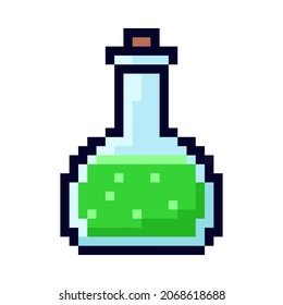 Pixel game element. Game pixel art magic items, digital pixelated lives bar and menu button.