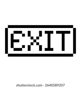 Pixel game EXIT button. Vector art 8 bit UI element. Retro gaming quit symbol.