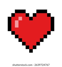Pixel game heart icon. Vector art 8 bit health symbol. Retro gaming full life element.