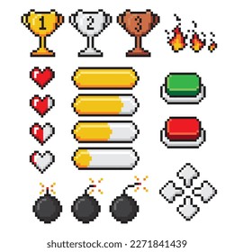 Pixel game icon. Ui web bars and buttons for 8 bit console retro elements