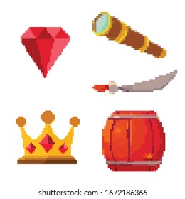 Pixel game icons. 8 bit. 