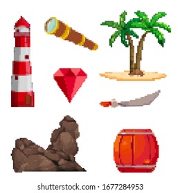 Iconos de juego de píxeles. 8 bits.  