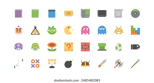 Pixel Game Icons. Cartoon flat vector illustrations