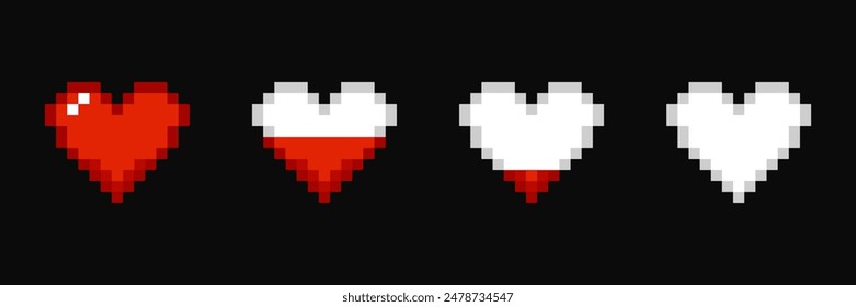 Barra de vida del juego del pixel, barra del corazón de la salud de 8 bits.