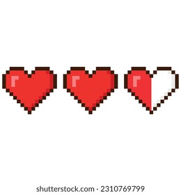 Pixel game life bar. Heart pixel art. Vector icon