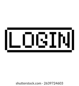 Pixel game LOGIN button. Vector art 8 bit UI element. Retro gaming access symbol.