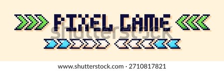 Pixel game logo with loading bars and arrows.